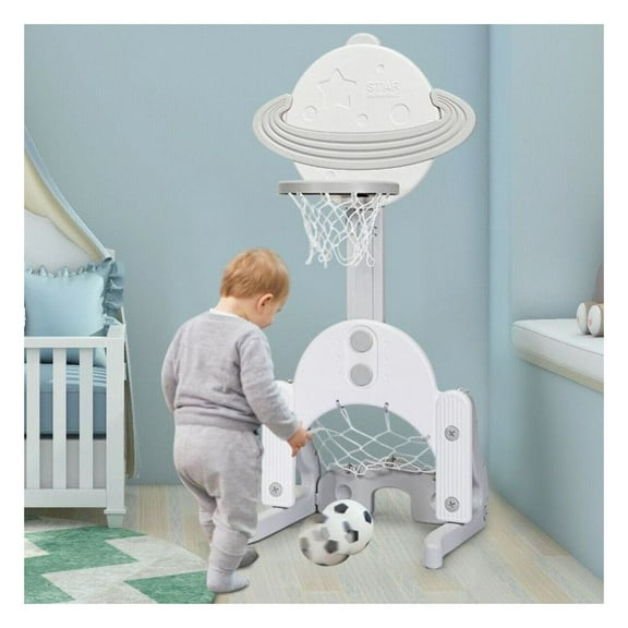 Kids Basketball Hoop Set 3-in-1 with Balls - Adjustable Height 44”-59.5”, Indoor Outdoor Toddler Basketball Goal for Boys Girls Ages 3-7, Sports Activity Center