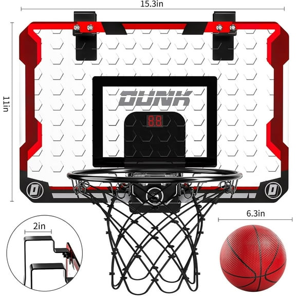Basketball Hoop for Kids, Indoor Door Basketball Set with Electronic Scoreboard, 4 Balls, Easy Install