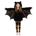 thumbnail image 1 of Kids Bat Outfit, Black Hooded Cape with Wings and Pumpkin Print Leggings, Halloween Party Dress Up Set for Boys Girls, 1 of 3