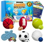 ZenseMe Kids Bath Bombs with Toys Inside – 6-Pack Gift Set, 2.5 oz Each – Sports Toys & Flash Cards – Natural Scents – Ages 3+
