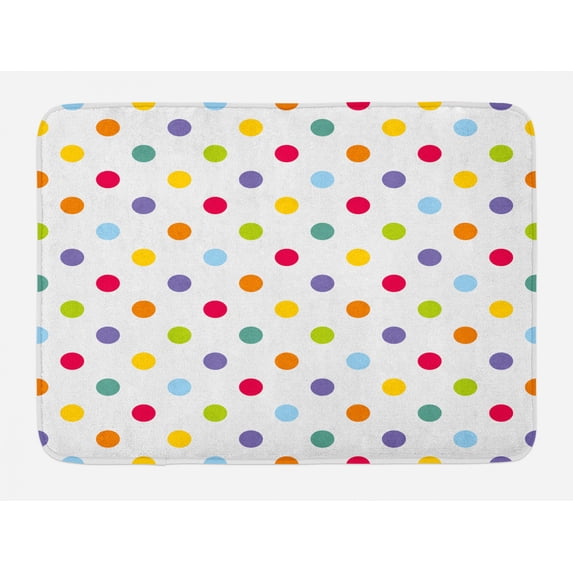 Kids Bath Mat, Vintage Polka Dots in Pastel Colors on Blank Background Cheerful Desing Illustration, Non-Slip Plush Mat Bathroom Kitchen Laundry Room Decor, 29.5 X 17.5 Inches, Multicolor, Ambesonne