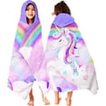 thumbnail image 1 of Kids Bath Towels Cartoon Girls Bath Towels 50" x 30" Bath Towels for Girls Kids Hooded Bath Towel Purple Unicorn Bath Towels for Kids Rainbow Girls Bath Towels for Big Kids 8-10 Bath Towels for Girls, 1 of 6