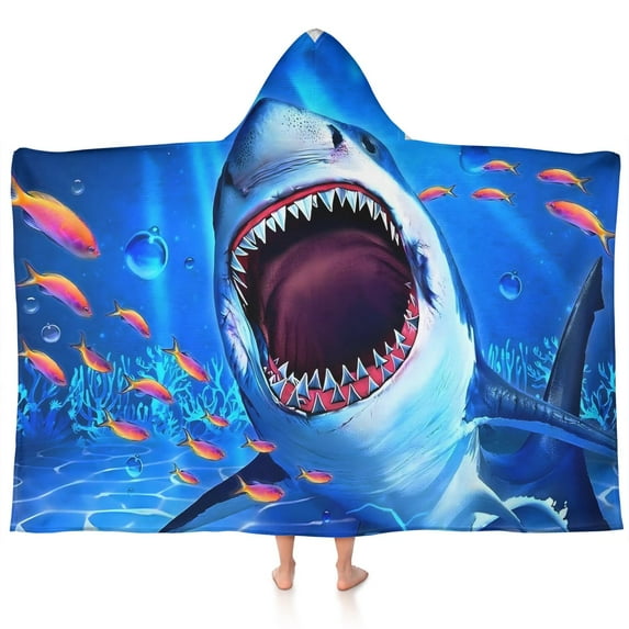 Kids Bath Towels Cartoon Shark Kids Towels Bath 50" x 30" Boy Kids Bath Towels Boy Kids Hooded Bath Towel Blue Bath Towels for Kids Hooded Bath Towels for Kids Ages 4-8 Boys Bath Towel