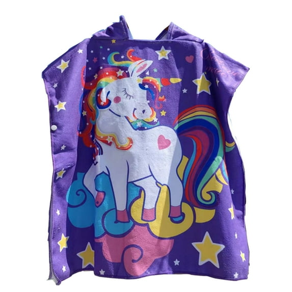 Kids Bath and Beach Hooded Towel Cartoon Wrap,24" x 48", Purple Unicorn
