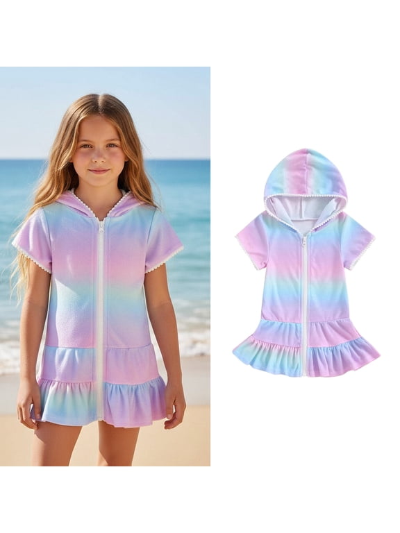 Kids Bathing Suit Cover Up Zip Up Hooded Tie Dye Girls Towel Cover Up Girls Towel Dress Girls Bathing Suits Size 7-8 Years
