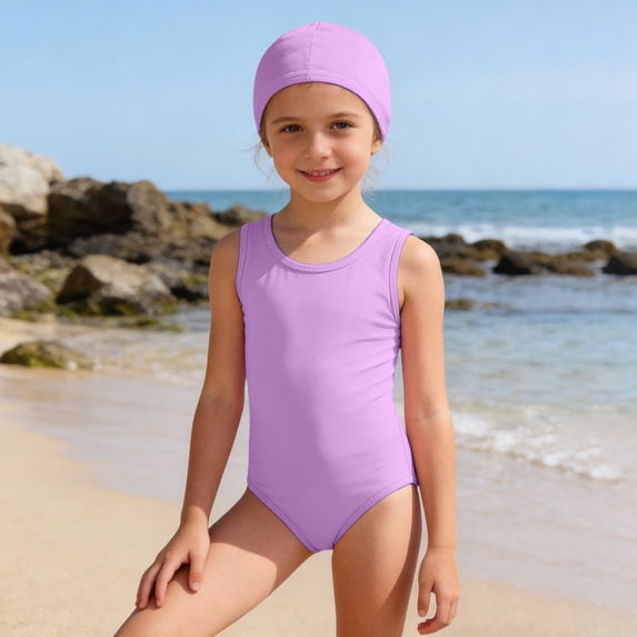 Kids Bathing Suit Purple 1 Piece Swimsuit Girls Sleeveless Quick Dry Great for Beach Summer Beach Bathing Suit 9-10 Years