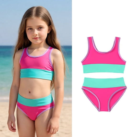Kids Bathing Suits Girls Color Block Swimsuit Girls Swimsuit Sets Kids Bathing Suits for Girls Size 4-5 Years