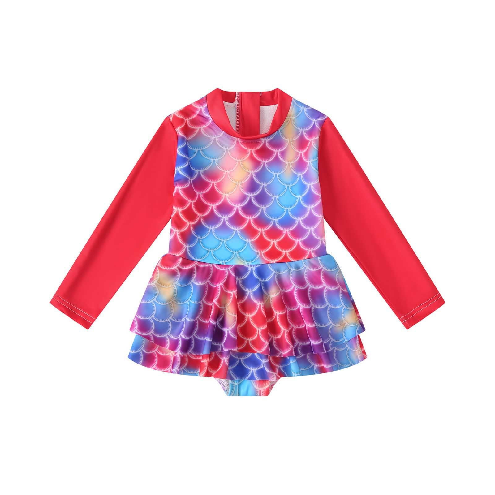 Kids Bathing Suits Girls Fish Scale Print Zip Front Bikini Skirt Set ...