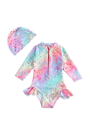 Kids Bathing Suits Girls One Piece, Toddler Girls Swimsuits 4T Sun Protection Rash Guard Bathing Suits Quick Dry Cute Girls' Swimwear Tropical Tankini Beach Swimwear Set