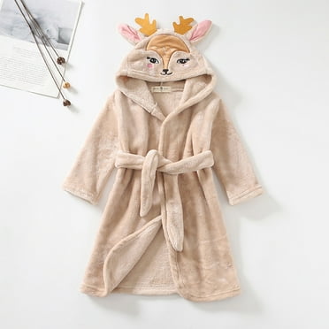 Kids Bathrobes for Girls Robes for Kids Cartoon Bathrobes Hooded Warm Flannel Night-Robe Sleepwear Pajamas Sleepwear Loungewear Teen Robes for Girls Size 5-6 Years