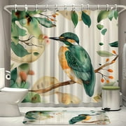 Kids' Bathroom Delight: Kingfisher Tree Shower Curtain Set Cartoon Style Bright Colors