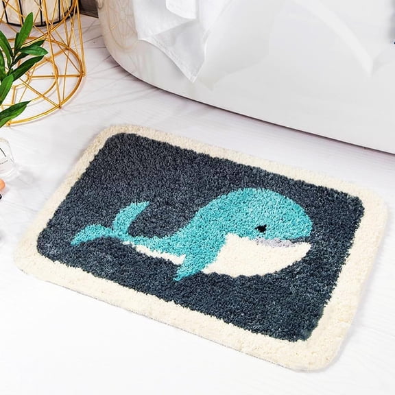 Kids Bathroom Rugs Grey Whale Cute Bath Rug for Bathroom Non-Slip Soft Absorbent Machine-Washable, Shower Decor Bath Mat, 16Wx24L Inch