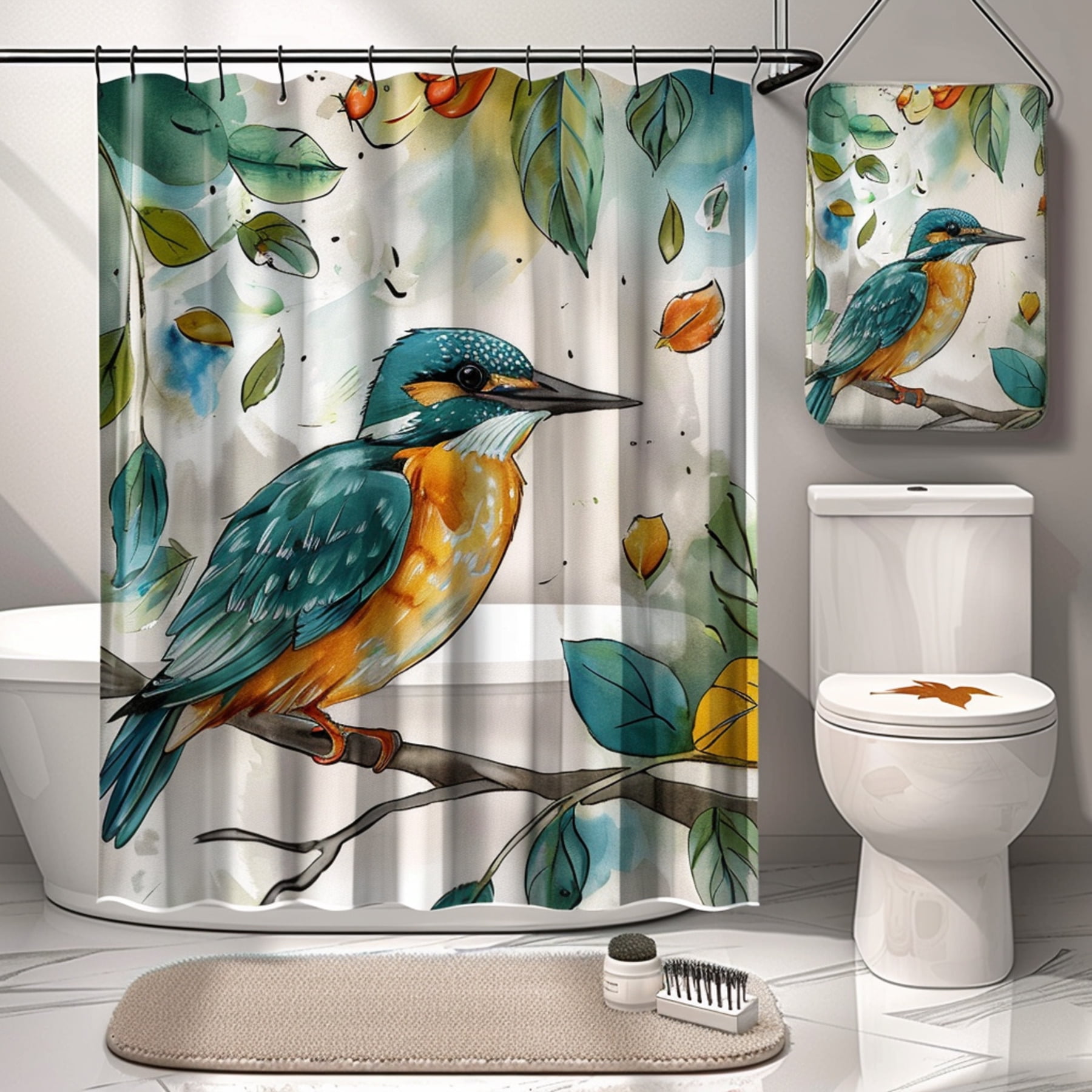 Kids' Bathroom Set with Kingfisher Design White Toilet Seat & Cartoon ...