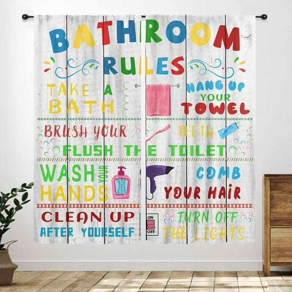 Kids Bathroom Window Curtains,Funny Cute Colorful Bathroom Rules Curtain for Boys Girls Teenage Student Dormitories Restroom Treatments Drapes 2 Panel,84X63 Inch