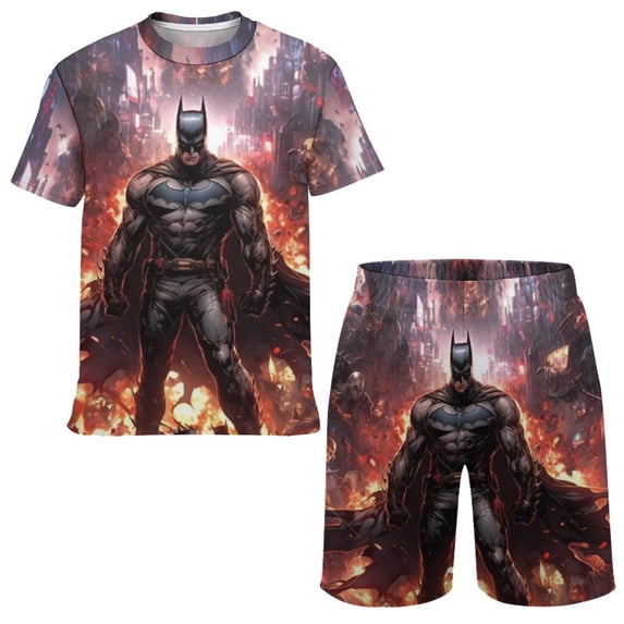 Kids Batman Athletic T-Shirt And Mesh Shorts Outfit Set Mesh Clothing Set for Boys