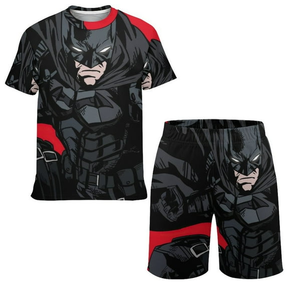 Kids Batman Athletic T-Shirt And Mesh Shorts Outfit Set Mesh Clothing Set for Boys