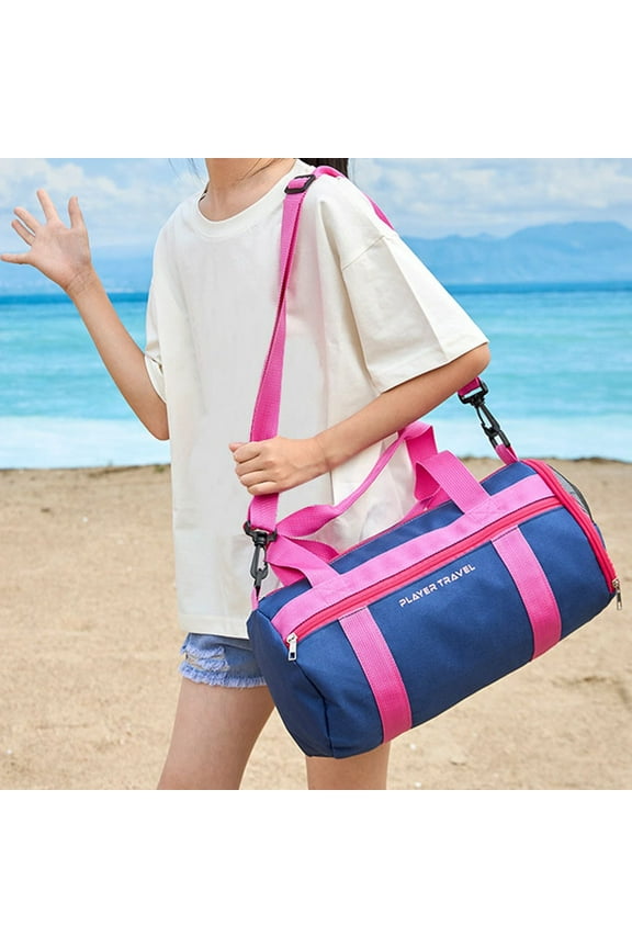 Kids Beach Bag, Wet & Dry Separate Storage, Cloth Water-repellent Holdall, Blue Red, 13.77x7.08x6.69in, Large Capacity for Swimming