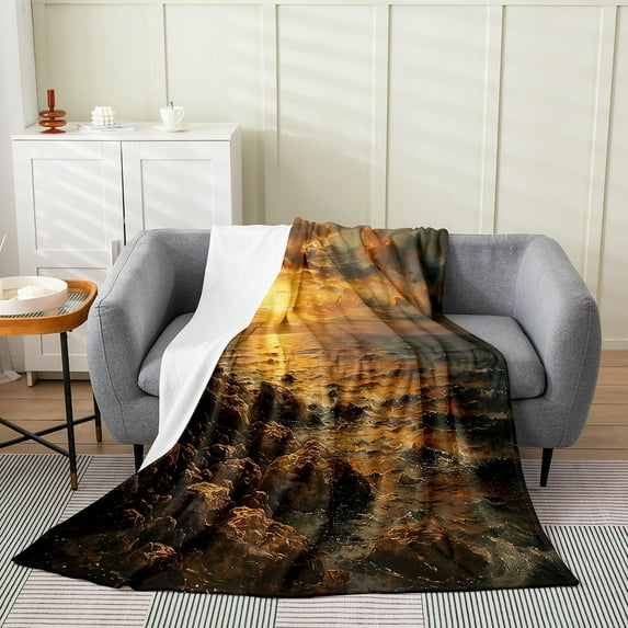 Kids Beach Coastal Flannel Fleece Throw Blanket Throw 50"x60" Ocean Wave Fuzzy Blanket Boys Girls Sea All Season Bed Blanket Nature Teens Plush Blanket Bedroom Decor Utra Soft
