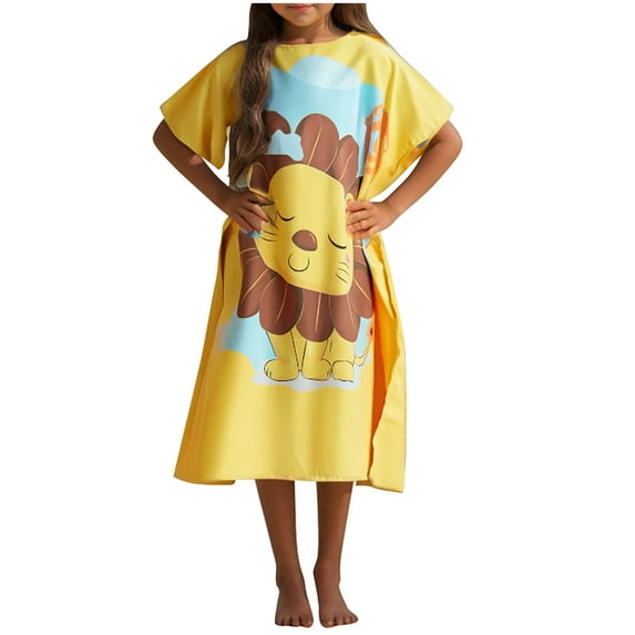 Kids Beach Hooded Poncho Towels Funny Kimono Swim Changing Robe Quick Dry Cover Up Swimsuit Soft Towel Yellow, Free Size