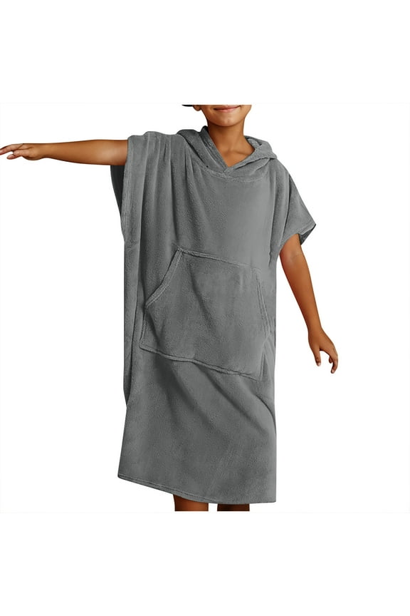 Kids Beach Hooded Terry Towels Pool Cover Up Bathing Suit Wraps Swim Changing Robe Poncho Swimsuits with Pocket Gray, Free Size