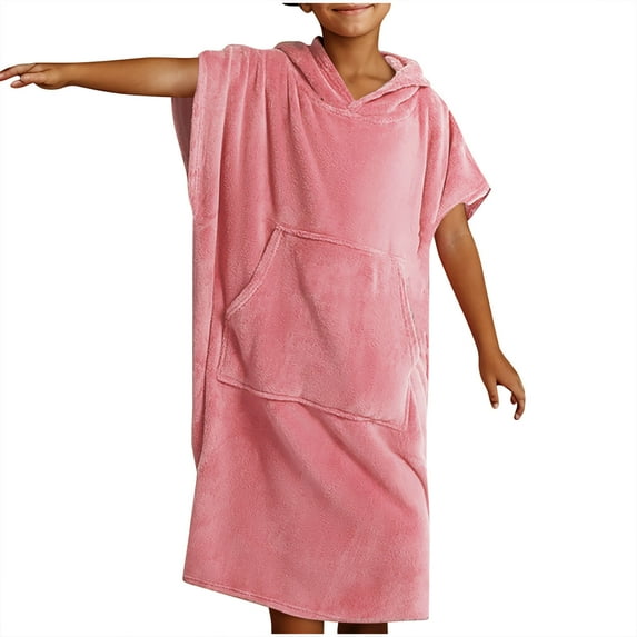Kids Beach Hooded Terry Towels Pool Cover Up Bathing Suit Wraps Swim Changing Robe Poncho Swimsuits with Pocket Pink, Free Size