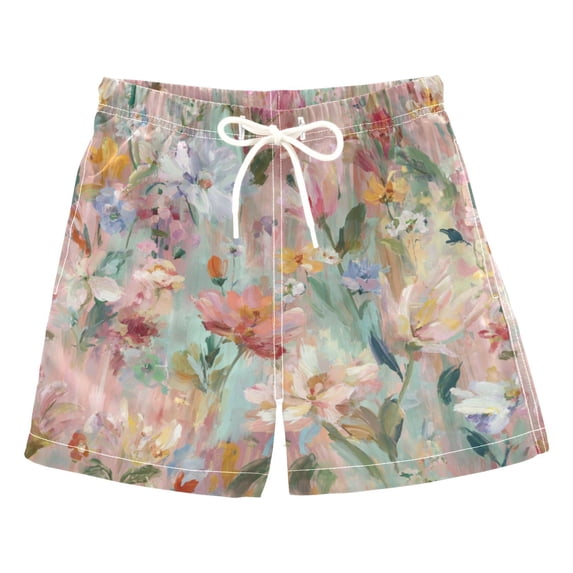 Kids' Beach Pants Comfortable Swim Trunks Abstract Pink Floral Pattern Shorts for Pool Vacation and Lounge Wear 2T