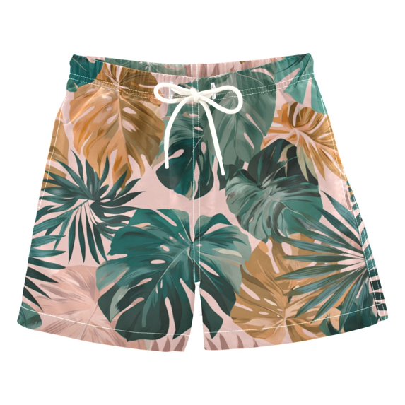 Kids' Beach Pants Comfortable Swim Trunks Abstract Tropical Leaves Pattern Shorts for Pool Vacation and Lounge Wear 2T