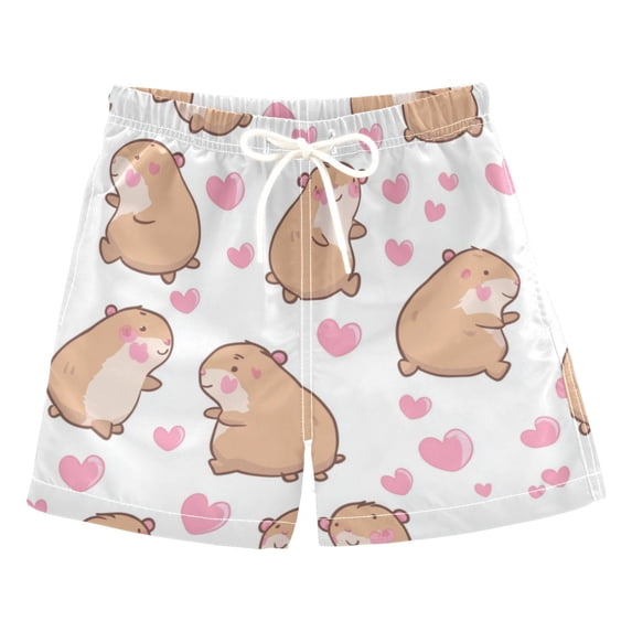 Kids' Beach Pants Comfortable Swim Trunks Capybaras and Heart Shorts for Pool Vacation and Lounge Wear X-Large