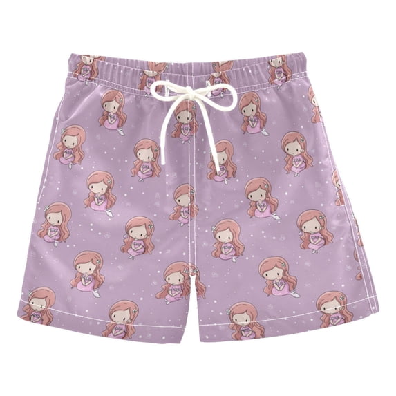 Kids' Beach Pants Comfortable Swim Trunks Cartoon Mermaid Pattern Shorts for Pool Vacation and Lounge Wear 5T