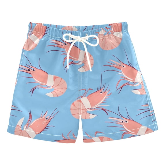 Kids' Beach Pants Comfortable Swim Trunks Cartoon Shrimps Pattern Shorts for Pool Vacation and Lounge Wear 4T