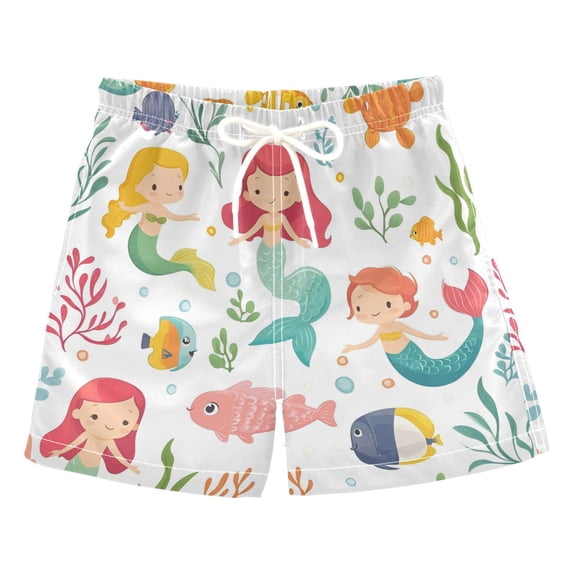 Kids' Beach Pants Comfortable Swim Trunks Colorful Mermaids Shorts for Pool Vacation and Lounge Wear 2T