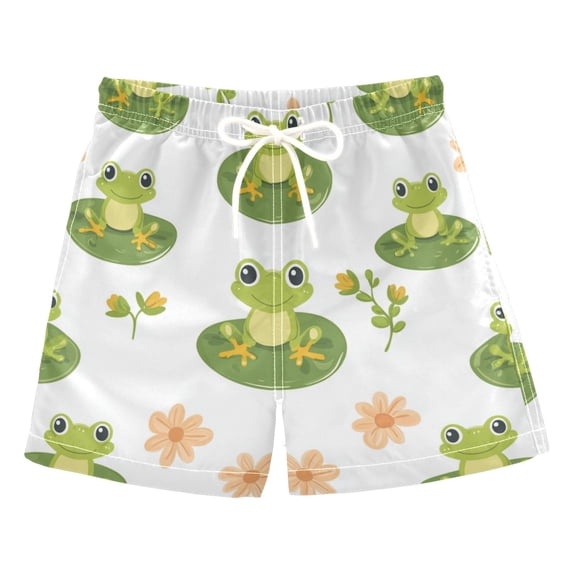 Kids' Beach Pants Comfortable Swim Trunks Cute Frog Pattern Shorts for Pool Vacation and Lounge Wear X-Small