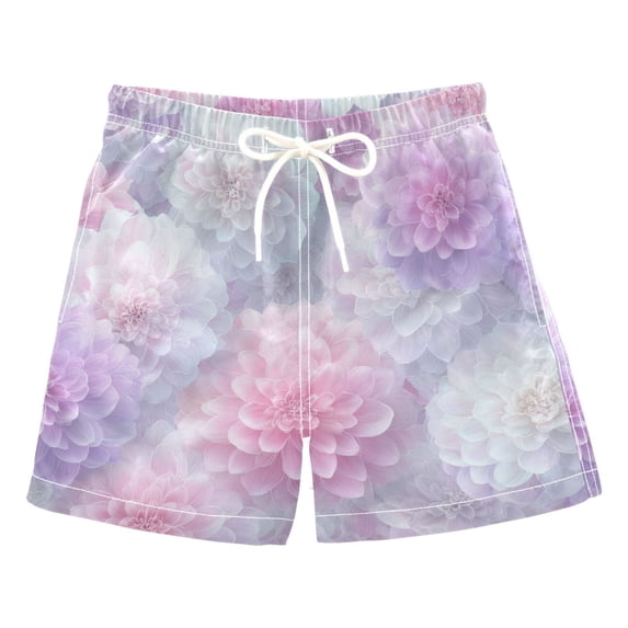 Kids' Beach Pants Comfortable Swim Trunks Cute Pastel Watercolor Floral Shorts for Pool Vacation and Lounge Wear Small