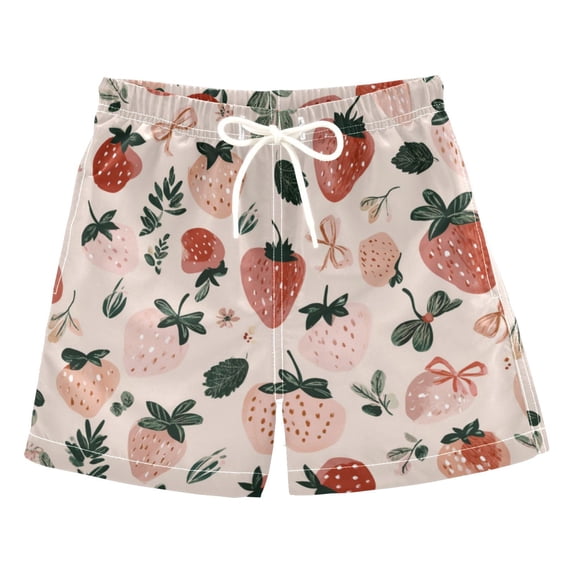 Kids' Beach Pants Comfortable Swim Trunks Cute Pinks Strawberries Shorts for Pool Vacation and Lounge Wear X-Large