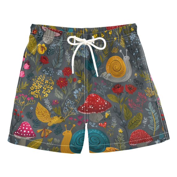 Kids' Beach Pants Comfortable Swim Trunks Cute Snails and Mushrooms Shorts for Pool Vacation and Lounge Wear Small