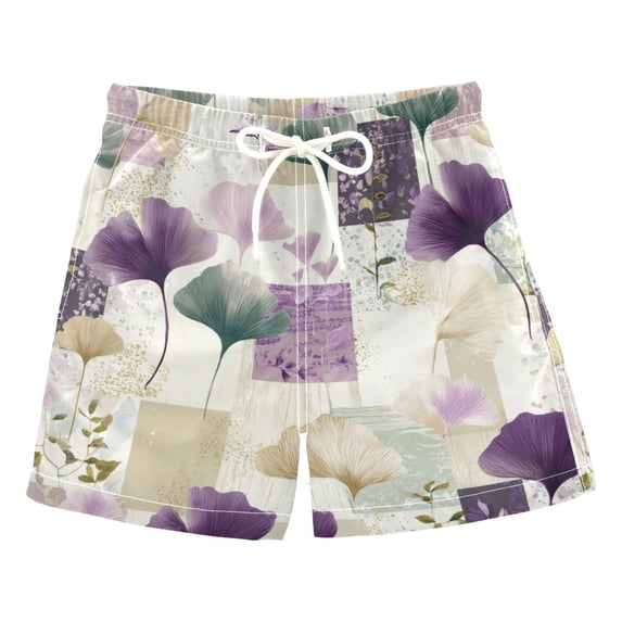 Kids' Beach Pants Comfortable Swim Trunks Ginkgo Leaves and Petals Shorts for Pool Vacation and Lounge Wear Small
