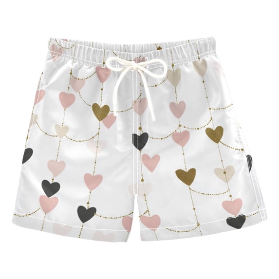 Kids' Beach Pants Comfortable Swim Trunks Hearts and String Garland Shorts for Pool Vacation and Lounge Wear 5T