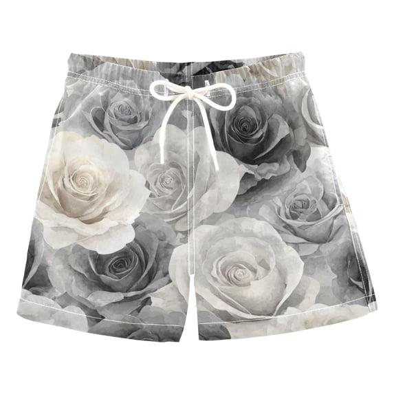 Kids' Beach Pants Comfortable Swim Trunks Ink Wash Style Roses Shorts for Pool Vacation and Lounge Wear Medium