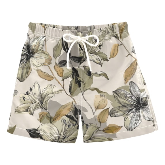 Kids' Beach Pants Comfortable Swim Trunks Lily Motifs Pattern Shorts for Pool Vacation and Lounge Wear Small