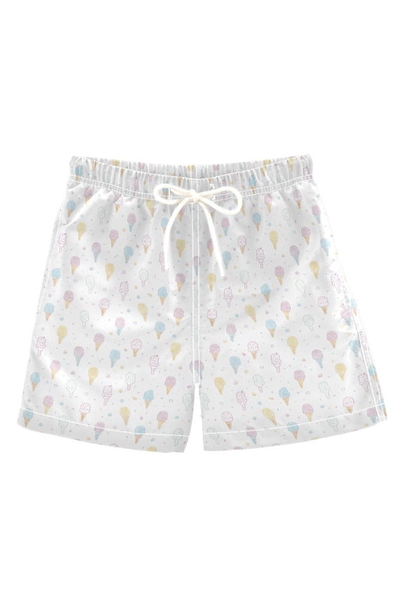 Kids' Beach Pants Comfortable Swim Trunks Line Art Ice Cream Pattern Shorts for Pool Vacation and Lounge Wear 5T