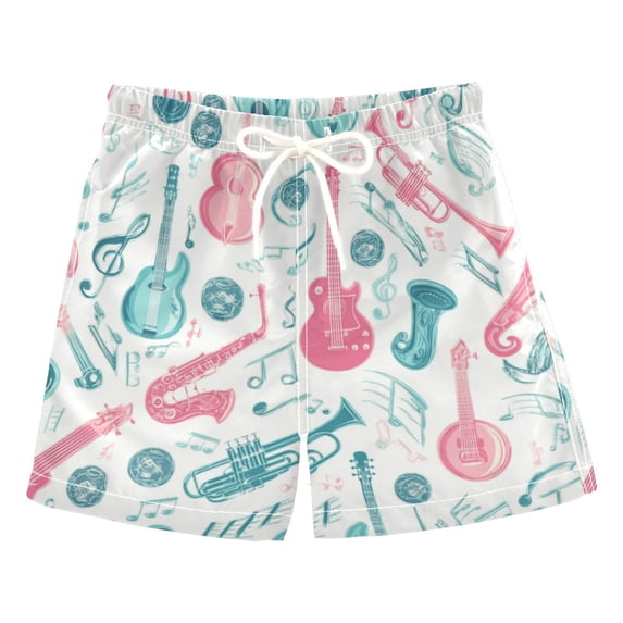 Kids' Beach Pants Comfortable Swim Trunks Musical Notes and Instruments Shorts for Pool Vacation and Lounge Wear 5T