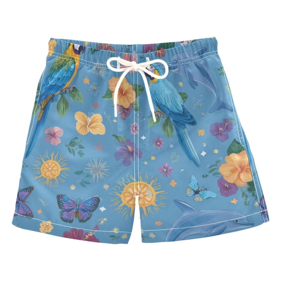 Kids' Beach Pants Comfortable Swim Trunks Parrots and Dolphins Pattern Shorts for Pool Vacation and Lounge Wear Large
