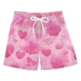 thumbnail image 1 of Kids' Beach Pants Comfortable Swim Trunks Pink Hearts and Roses Pattern Shorts for Pool Vacation and Lounge Wear Medium, 1 of 8