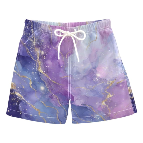 Kids' Beach Pants Comfortable Swim Trunks Pink and Blue Marble Texture Shorts for Pool Vacation and Lounge Wear X-Large