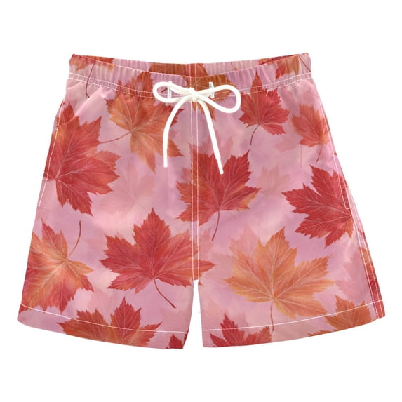 Kids' Beach Pants Comfortable Swim Trunks Red Maple Leaf Pattern Shorts for Pool Vacation and Lounge Wear 5T