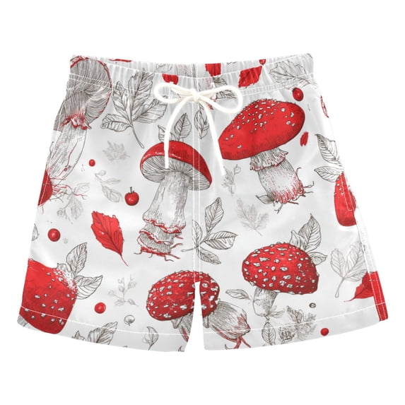 Kids' Beach Pants Comfortable Swim Trunks Red Mushrooms Pattern Shorts for Pool Vacation and Lounge Wear 3T
