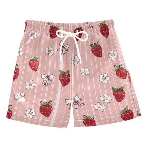 Kids' Beach Pants Comfortable Swim Trunks Strawberry and Flower Shorts for Pool Vacation and Lounge Wear Large