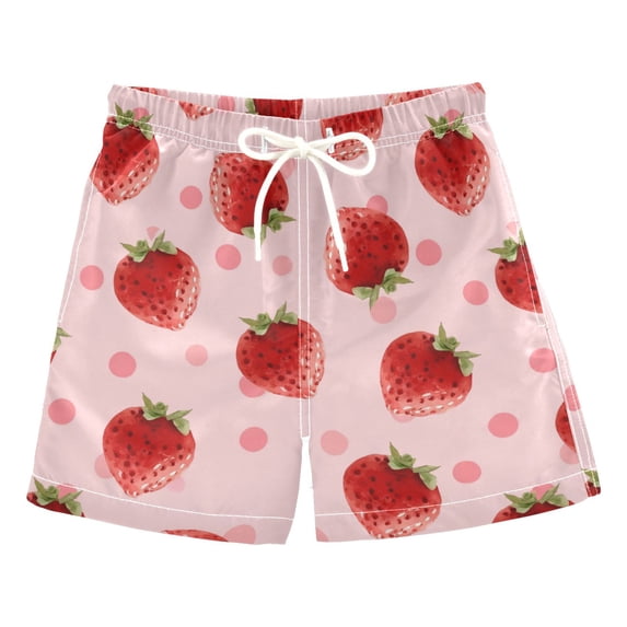 Kids' Beach Pants Comfortable Swim Trunks Strawberry and Pink Polka Shorts for Pool Vacation and Lounge Wear 2T