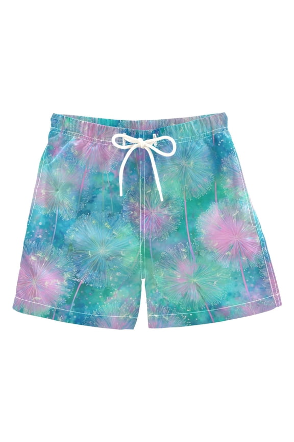 Kids' Beach Pants Comfortable Swim Trunks Tie-dye Dandelions Pattern Shorts for Pool Vacation and Lounge Wear Medium