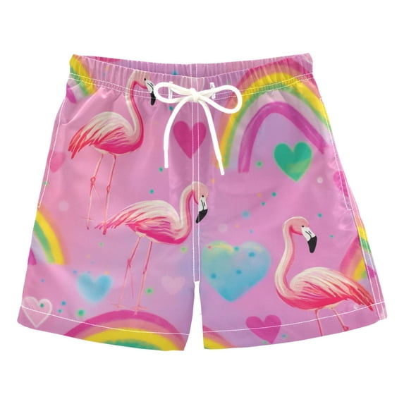 Kids' Beach Pants Comfortable Swim Trunks Watermelon Hue Flamingos Shorts for Pool Vacation and Lounge Wear 4T
